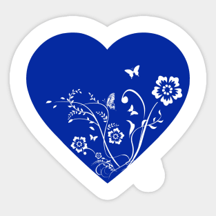 Blue heart flowers butterflies Sticker
